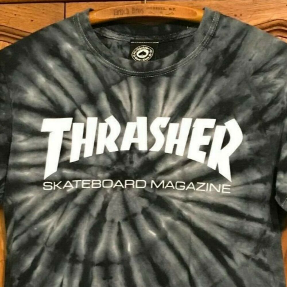 Thrasher Skateboard Magazine Tie Dye Blue Gray T-Shirt Short Sleeve Men's Small